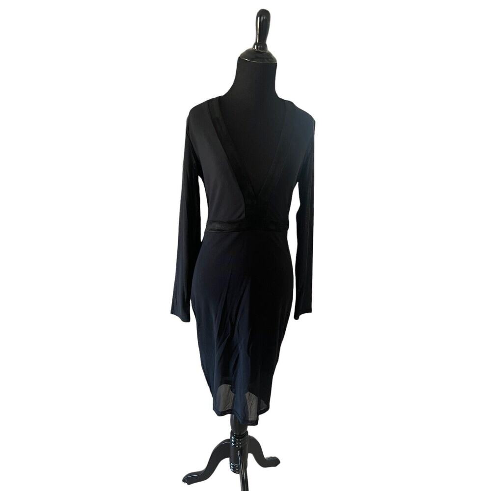 NWT Privately Privileged Dress Womens L Black Draped V Neck Bodycon Long Sleeve